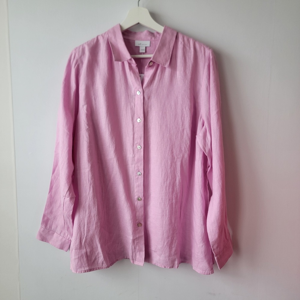 J.Jill love women's 100% linen button up shirt size L long sleeve beachy coastal